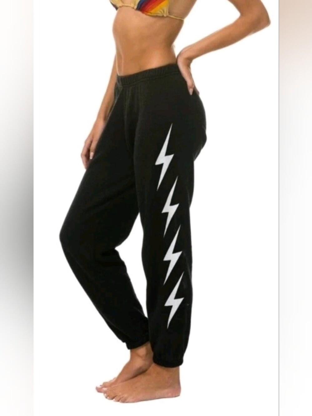 Aviator Nation Black Repeat Bolt Lightning Sweatpants Large